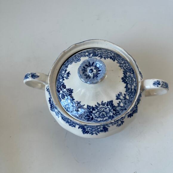 Vintage Salem China English Village Sugar Bowl & Lid Blue Olde Staffordshire - Picture 5 of 12